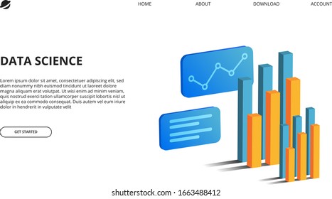 3D isometric perspective illustration of bar chart and statistic for business presentation and data analysis design template