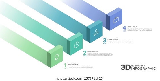 3D Isometric Perspective Infographic with 4 steps or options. 3D design with icons