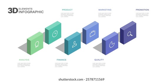 3D Isometric Perspective Infographic. Presentation slide template. Step options. Chart concept