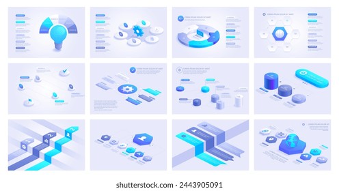 3D Isometric Perspective Infographic set. Presentation slide template. Step options. Chart concept. Can be used for workflow layout, diagram, banner, web design. Vector illustration