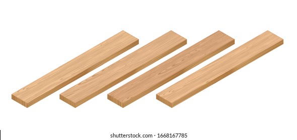 3d Isometric Perspective Wooden Planks. 3d Vector Realistic Illustration. For Game Or Interface Design