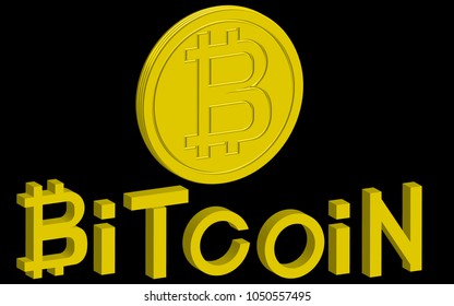 3D isometric Physical bit coin. Golden bitcoin coin. Inscription bitcoin.  Stock vector illustration