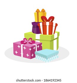 3D isometrische Haufen von Geschenken an Weihnachten und neues Jahr. Vektorisometrische Geschenkbox für dekorative Geschenkgutscheine in hellfarbiger Umhüllung