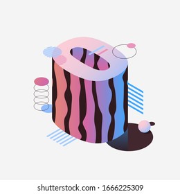 3d Isometric Pink And Purple Number Zero. Vector Futuristic Neon Count Down Illustration, Digital Design For Web E-commerce Sales Promotion, Abstract Digit 0 Symbol Typography