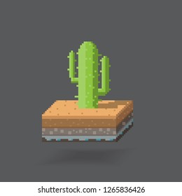 3D Isometric Pixcel 8-bit Landscape Cube - Cactus in the desert. Icon Can be used for Game, Web, Mobile App, Infographics. Game asset