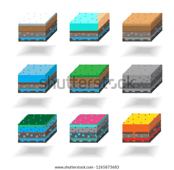 3D Isometric Pixel 8-bit Landscape\
Cube - Ground All Element. Icon Can be used for Game, Web, Mobile\
App, Infographics. Game\
asset.Whitebackground.