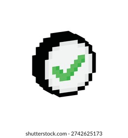 3D isometric pixel art  check mark yes 8 bit vector icon for computer game