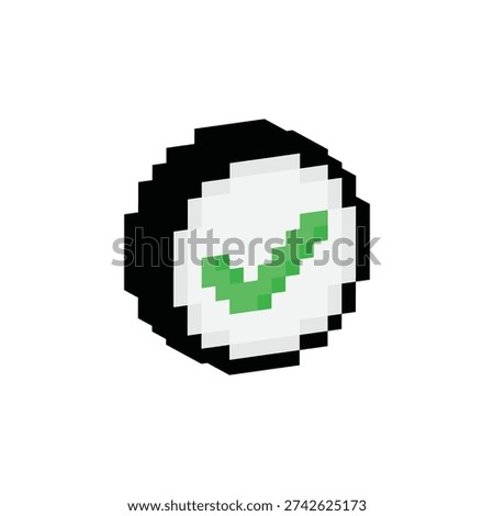 3D isometric pixel art  check mark yes 8 bit vector icon for computer game