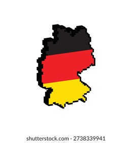 3D isometric pixel art germany map 8 bit vector icon for computer game, logo