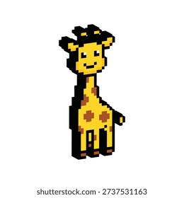 3D isometric pixel art giraffe 8 bit vector icon for computer game, logo