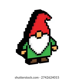 3D isometric pixel art gnome 8 bit vector icon for computer game, logo