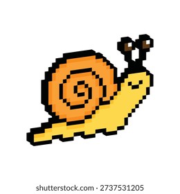 3D isometric pixel art snail 8 bit vector icon for computer game, logo