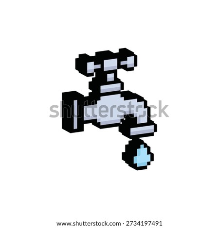 3D isometric pixel art water tap 8 bit vector icon for computer game logo