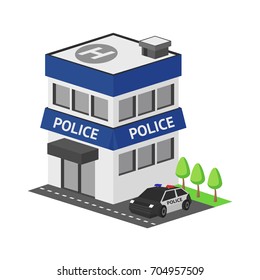 3D isometric police building in flat style isolated on white background.