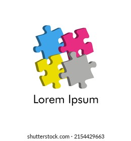 3d isometric puzzle logo with cmyk color