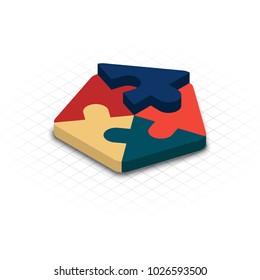 3D Isometric puzzle pentagon infographic: Part 5