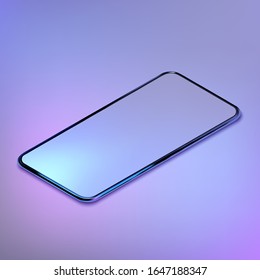 3D isometric realistic colorful smartphone mockup. Template for infographics and UI design. Phone frame with blank display isolated templates. Vector cell phone concept