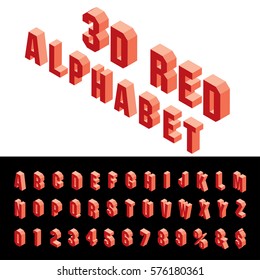 3D isometric red alphabet, grouped and editable