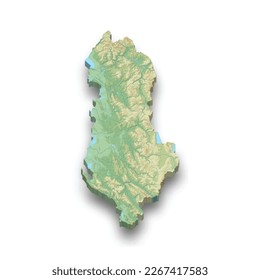 3d mapa isométrico de alivio de Albania con sombra