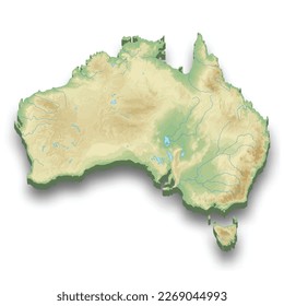 3d mapa isométrico de alivio de Australia con sombra