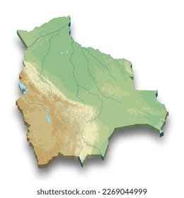 3d isometric relief map of Bolivia with shadow