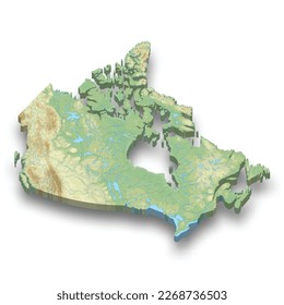 3d isometric relief map of Canada with shadow 