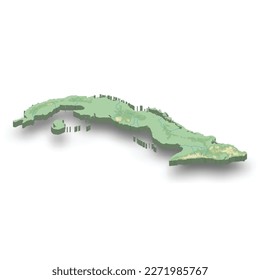 3d mapa isométrico de alivio de Cuba con sombra