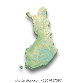 3d isometric relief map of Finland with shadow