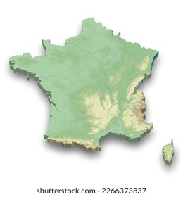 3d isometric relief map of France with shadow 