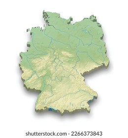 3d isometric relief map of Germany with shadow 