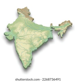3d mapa de alivio isométrico de la India con sombra 