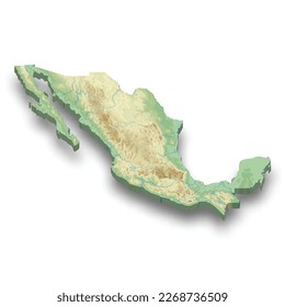 3d isometric relief map of Mexico with shadow 
