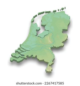 3d isometric relief map of Netherlands with shadow