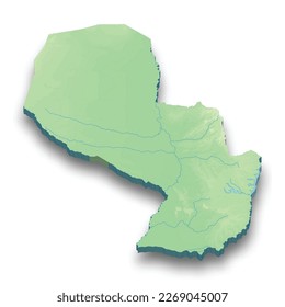 3D-isometrische Reliefkarte Paraguays mit Schatten