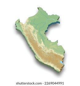 3D-isometrische Reliefkarte Perus mit Schatten