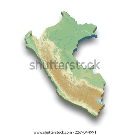 3d isometric relief map of Peru with shadow