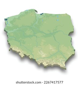 3d mapa isométrico de alivio de Polonia con sombra