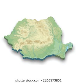 3d isometric relief map of Romania with shadow 