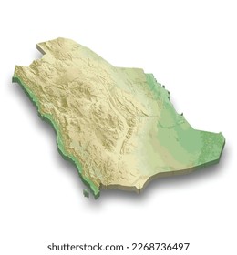 3d isometric relief map of Saudi Arabia with shadow 