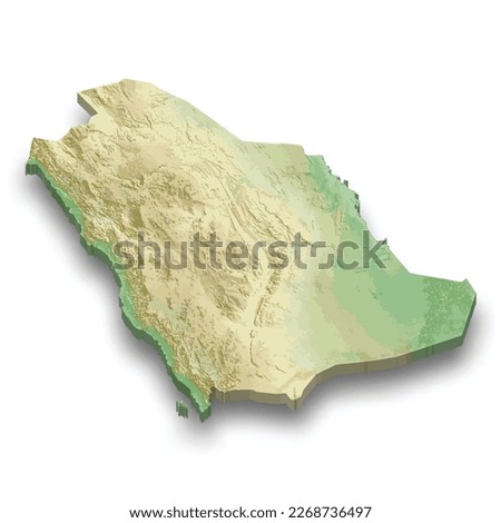 3d isometric relief map of Saudi Arabia with shadow 