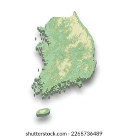 3d isometric relief map of South Korea with shadow 