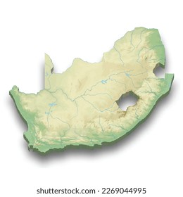 3d isometric relief map of South Africa with shadow