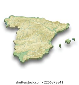 3d isometric relief map of Spain with shadow 