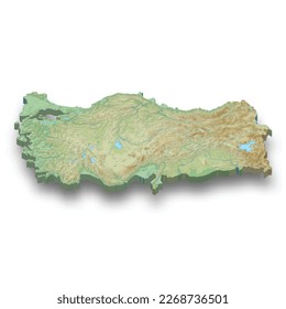 3d isometric relief map of Turkey with shadow 