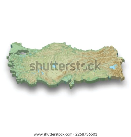 3d isometric relief map of Turkey with shadow 