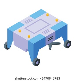 3d isometric representation of an advanced robotic table with small wheels and control buttons