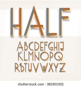 3d isometric retro alphabet, vector sans serif font. Isometric uppercase letters on a light background. Three-Dimensional stock vector typography for headlines, posters etc.
