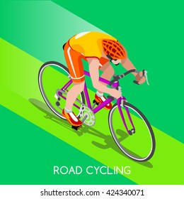 3D Isometric Road Cycling Cyclist Bicyclist Athlete Sportsman Cycle race Icon. 3D Isometric male Athlete. Sporting People Individual Sport Infographic Road Cycle Race events Vector People set Image