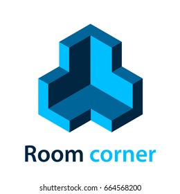 3D isometric room corner blue symbol vector