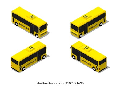 3D isometric school bus. Yellow bus. For infographic and other uses.